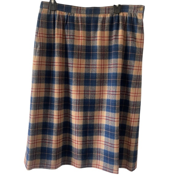 Vintage Pendleton 1970s Plaid Wool Midi Skirt preppy USA Size 16 Lined Straight - Picture 1 of 3